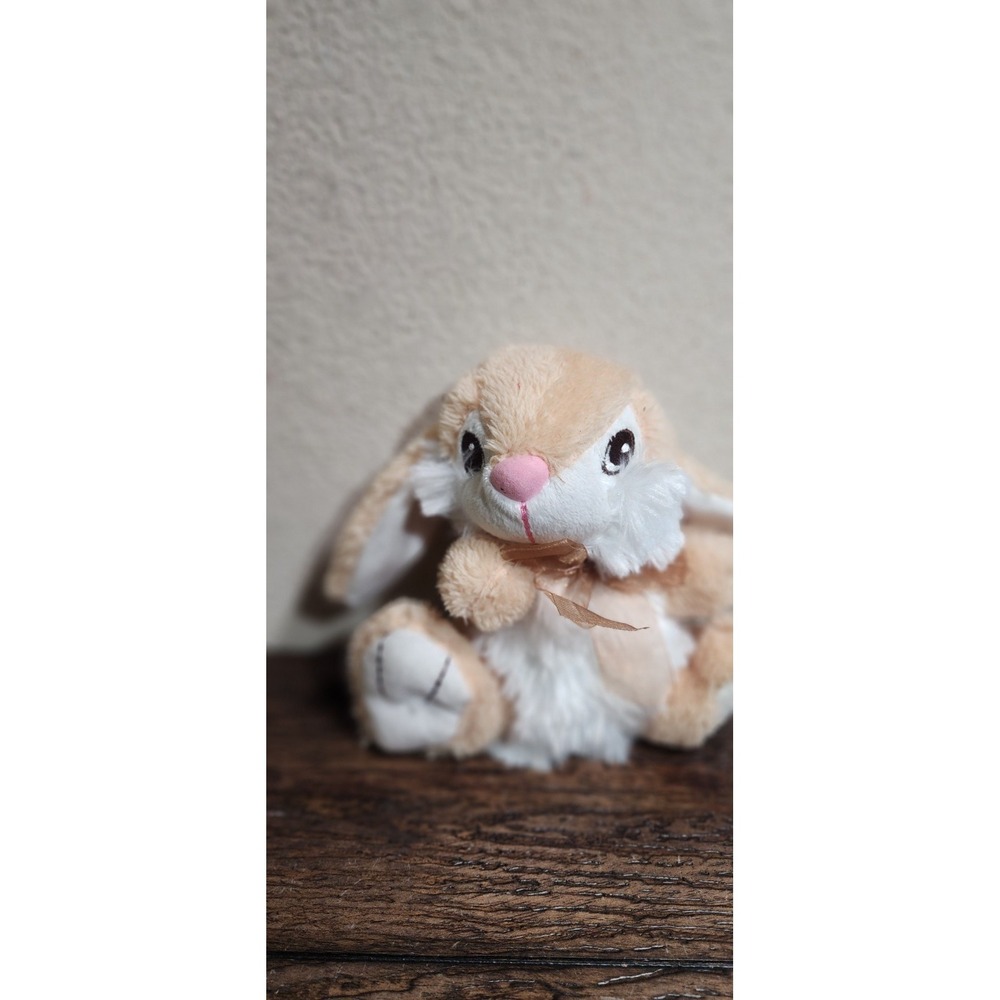 Dan Dee Plush Bunny Rabbit Tan White Stuffed Animal w Bow Soft Toy